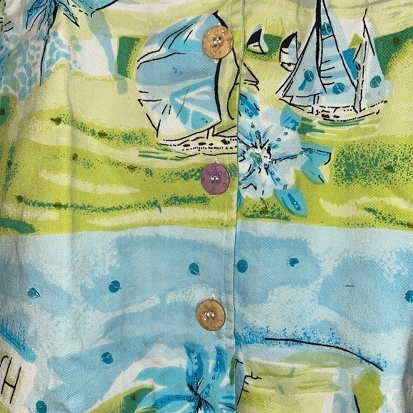KEREN HERT Blue & Green Sailboat sequins Shirt Sz. S - Picture 6 of 17